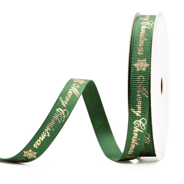 Merry Christmas Printed Grosgrain Ribbon Red or Green