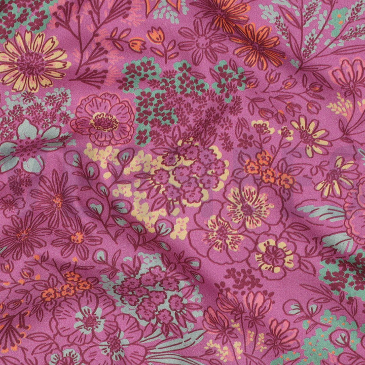 Fine Poplin Digital Flowers Floral dressmaking fabric by Poppy. Pink and petrol blue, Per 1/2m