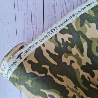 Green Camouflage 100% Cotton Needlecord / babycord fabric by Poppy: per 1/2m