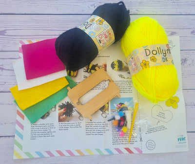 Easy kids crafts: Cute Bee/ Bunny Pom Pom Craft Kit by The Make Arcade. UK made