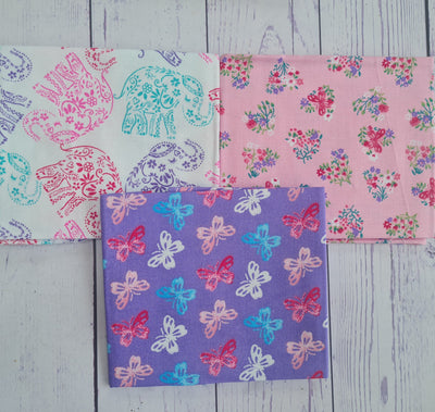 Never Forget 5 x fat quarter bundle - Elephant, floral quilting cotton fabric