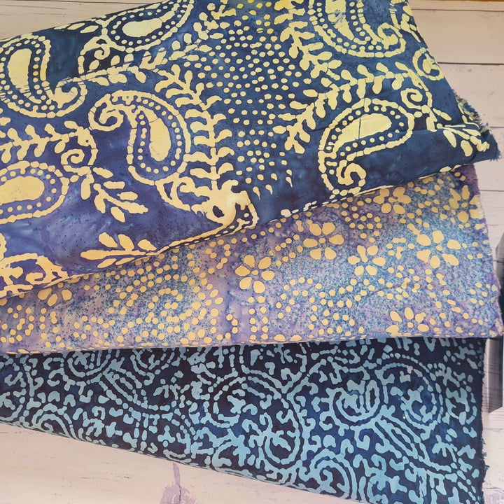 Indigo Blue Batiks - Cotton woven, hand printed/dyed per 1/2m
