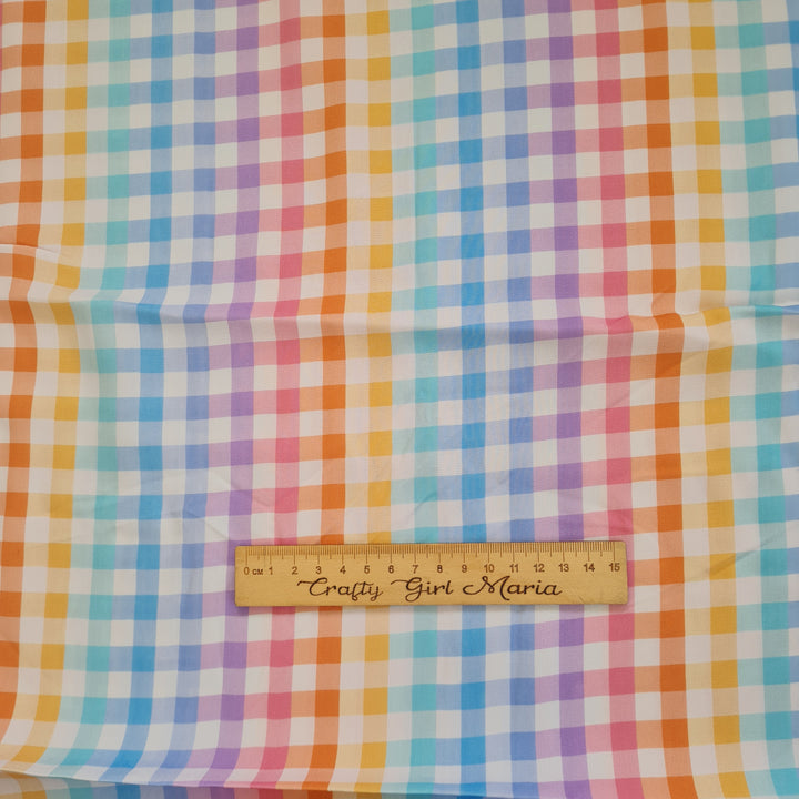 Small Rainbow Viscose Gingham Check by The Crafty Pie dressmaking fabric per 1/2m
