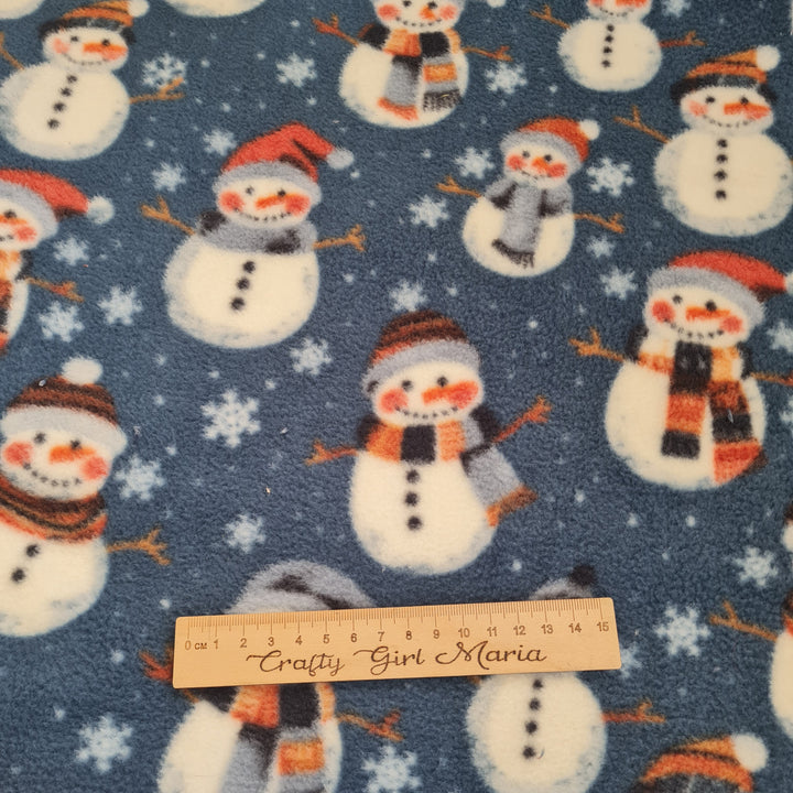 Christmas Snowman Bubs Polar Fleece Soft Fabric, 148cm wide. Sold per 1/2m