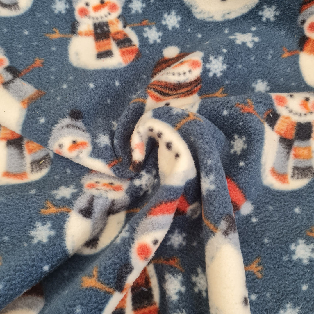 Christmas Snowman Bubs Polar Fleece Soft Fabric, 148cm wide. Sold per 1/2m