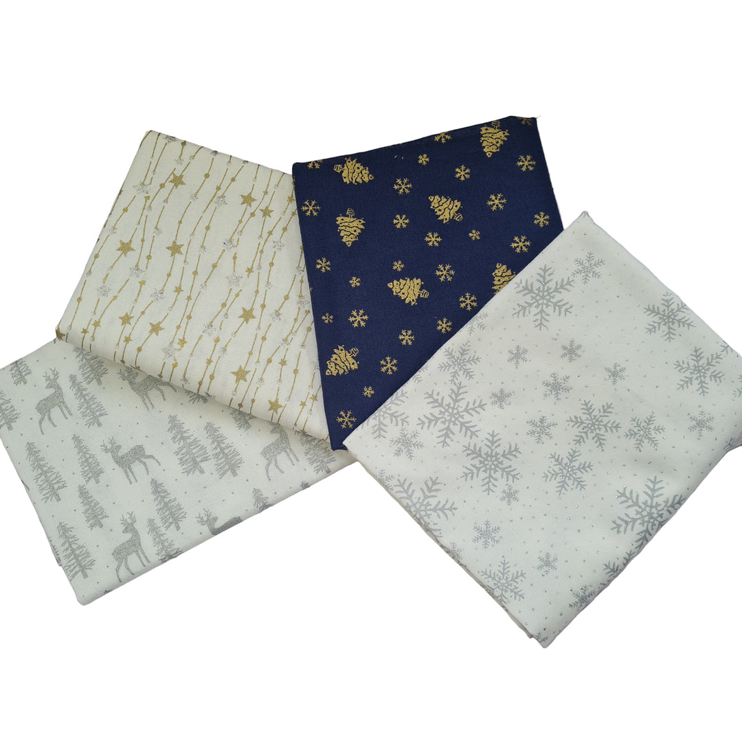 Scandi Metallic Christmas fat quarter bundle/ half metre quilting craft cotton Fabrics. John Louden