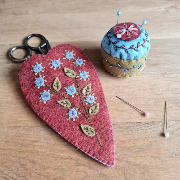 Embroidered Scissors Pouch and Mini Pin Cushion felt craft kit, Corinne Lapierre, UK.