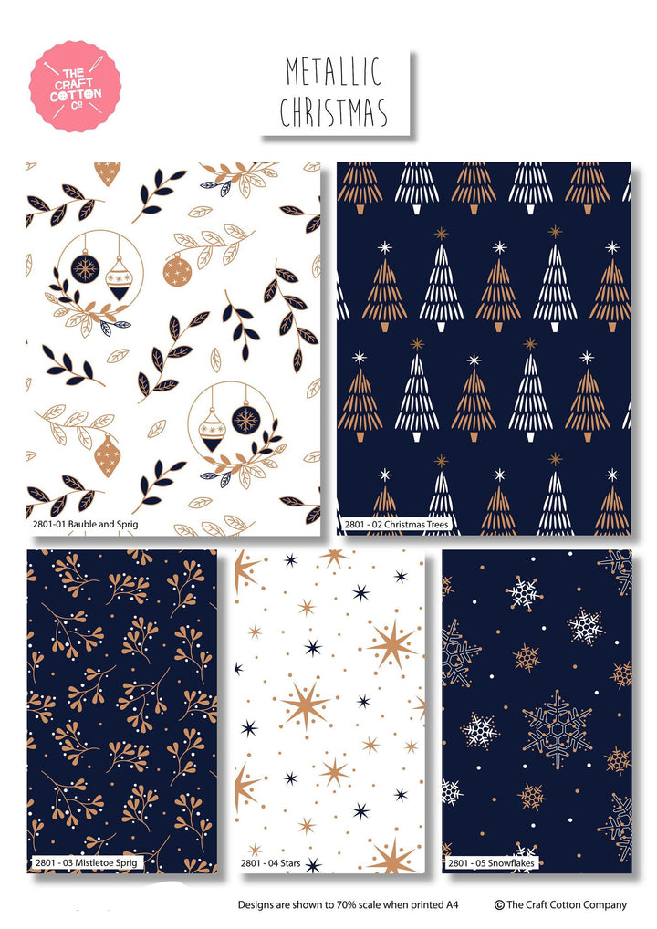 5 Pack Navy & Gold Metallic Christmas 18" X 22" Fabric, 100% Cotton Fat Quarters