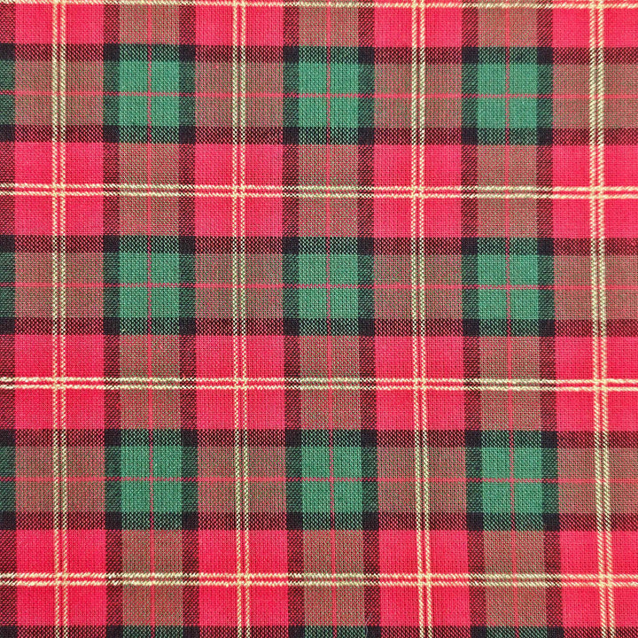 Tartan/Plaid 100% cotton: Red Green Metallic fabric. Sold per 1/2m