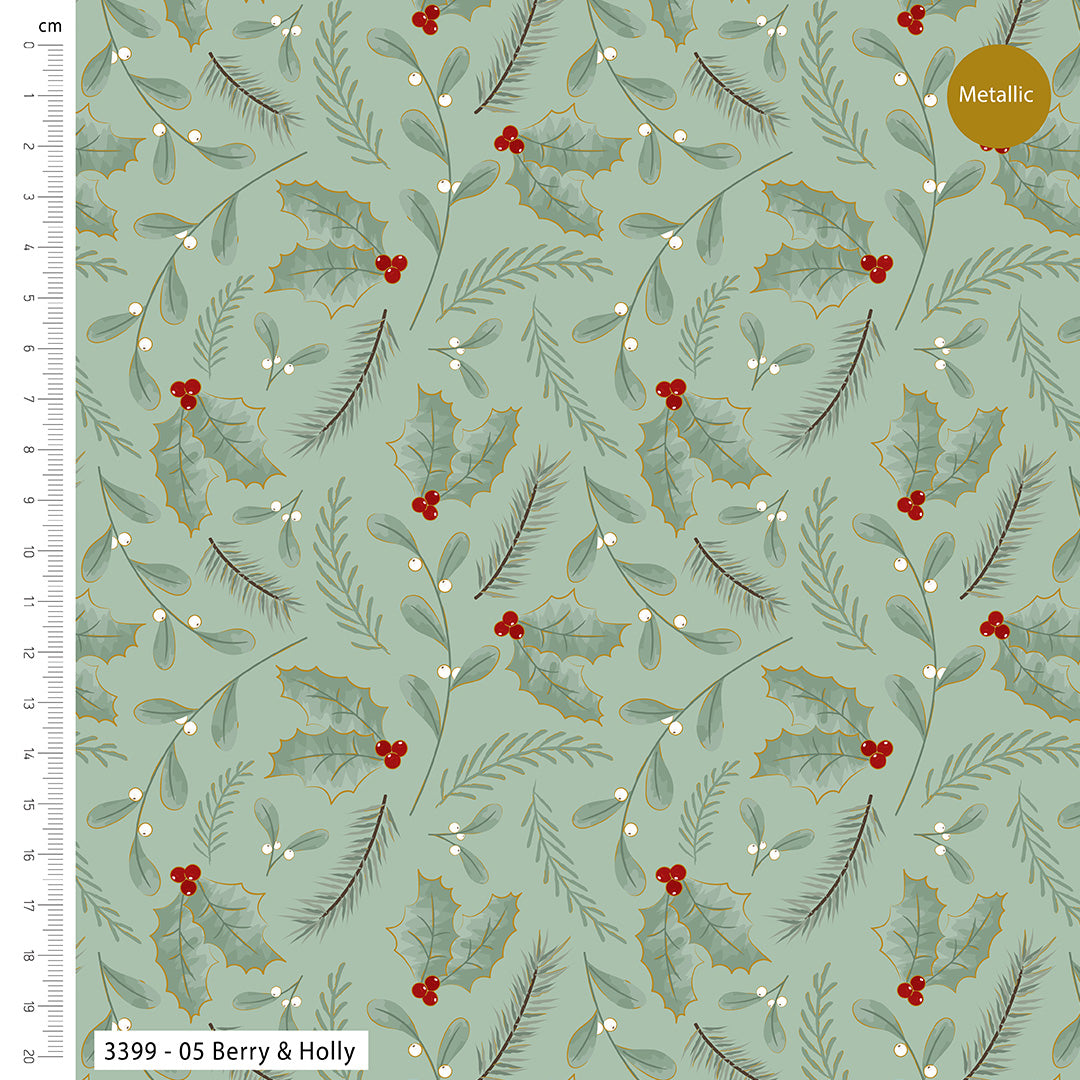 Jolly Poinsettia Christmas metallic cotton fat quarter bundle of 5 quilting fabrics.