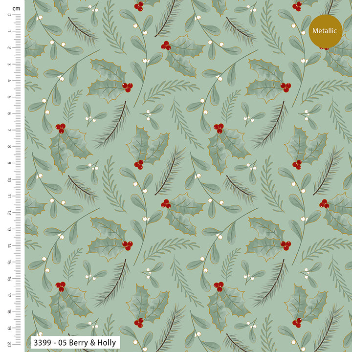 Jolly Poinsettia Christmas metallic cotton fat quarter bundle of 5 quilting fabrics.