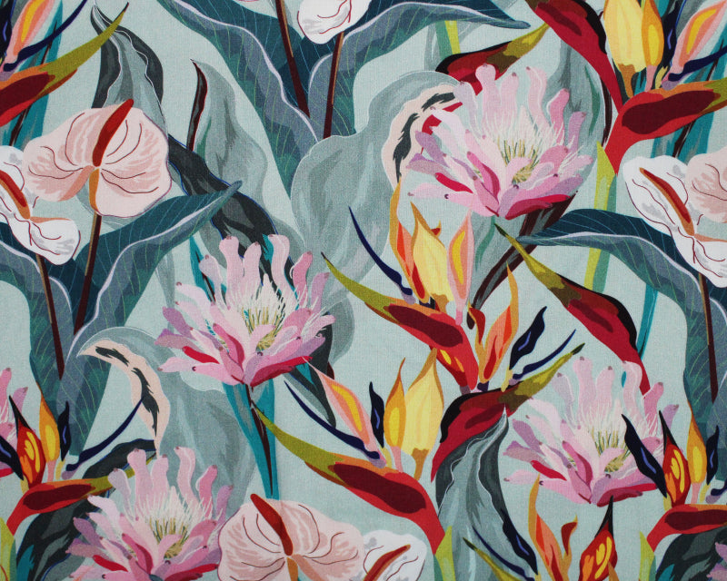 Tropical Flowers 100% Viscose Challis dress fabric per 1/2m