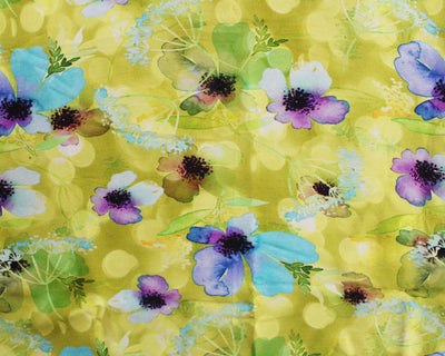 Pansy Passion Floral digital 100% Viscose Challis dress fabric per 1/2m