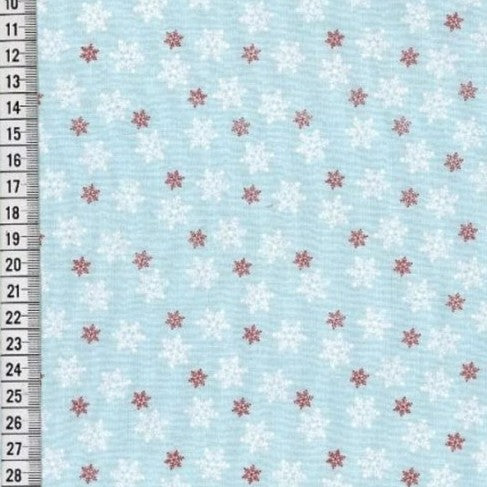 Christmas Snowflakes on Blue Cotton fabric per metre