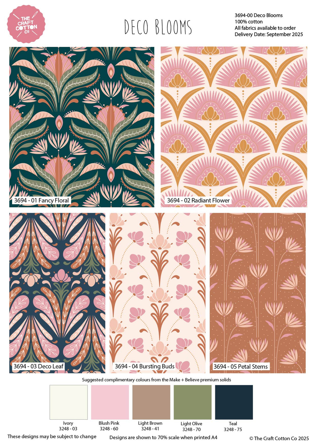 Art Deco Blooms Cotton Fat Quarter Bundle quilting 100% Cotton Fabric