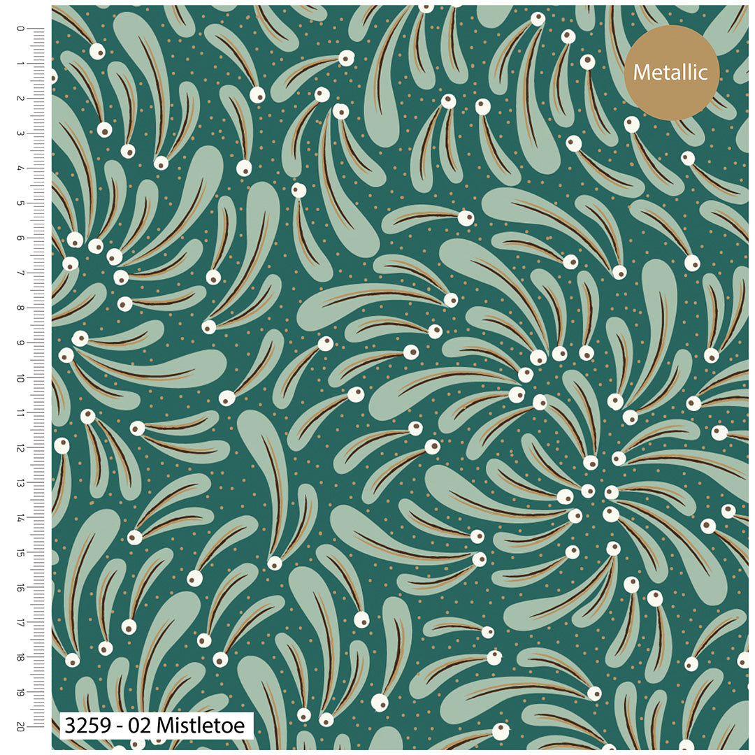 Deluxe Christmas cotton fat quarter bundle of 5 green festive quilting fabrics.