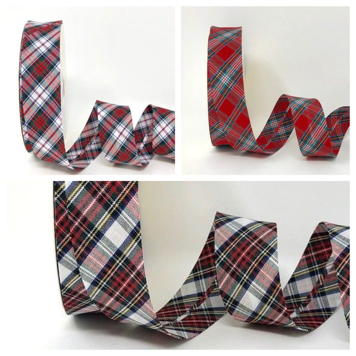 Red/White/Green Tartan Bias Binding x 1m. Double fold 30mm wide
