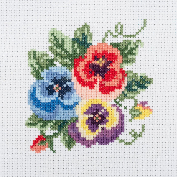 Mini Counted Cross Stitch Kit - Pansies