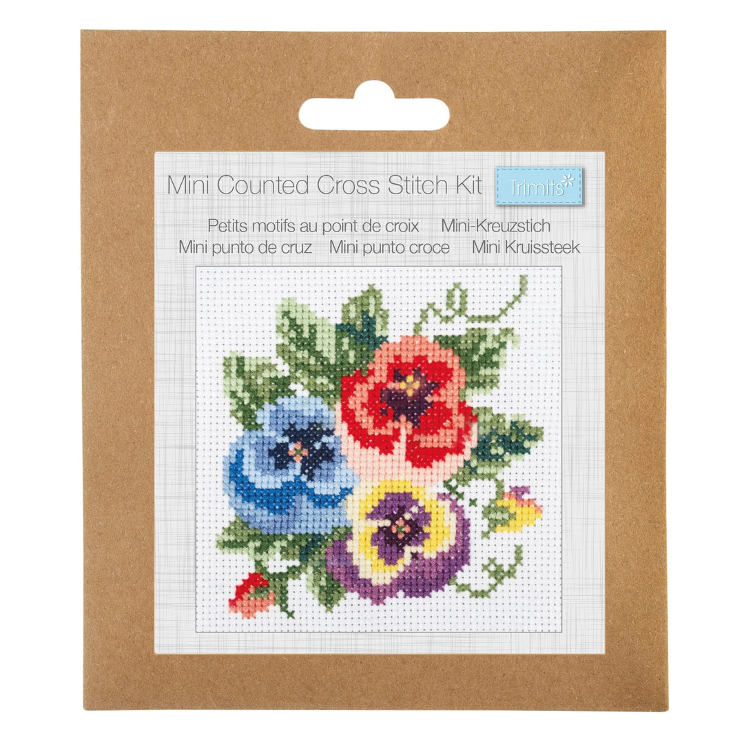 Mini Counted Cross Stitch Kit - Pansies