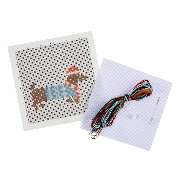 Mini Counted Cross Stitch Kit - Christmas Dachshound