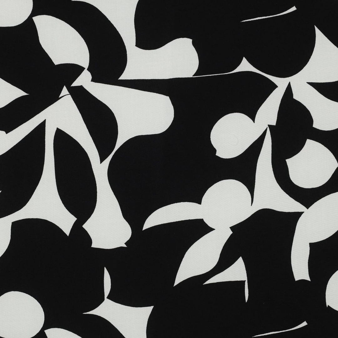 Black Outline / Abstract Floral Viscose Challis  dressmaking fabric. Per 1/2m