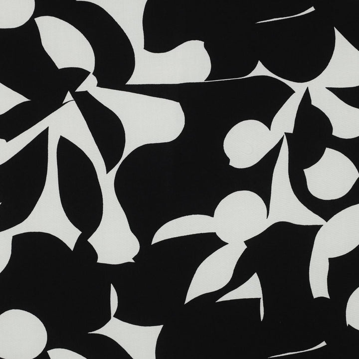 Black Outline / Abstract Floral Viscose Challis  dressmaking fabric. Per 1/2m