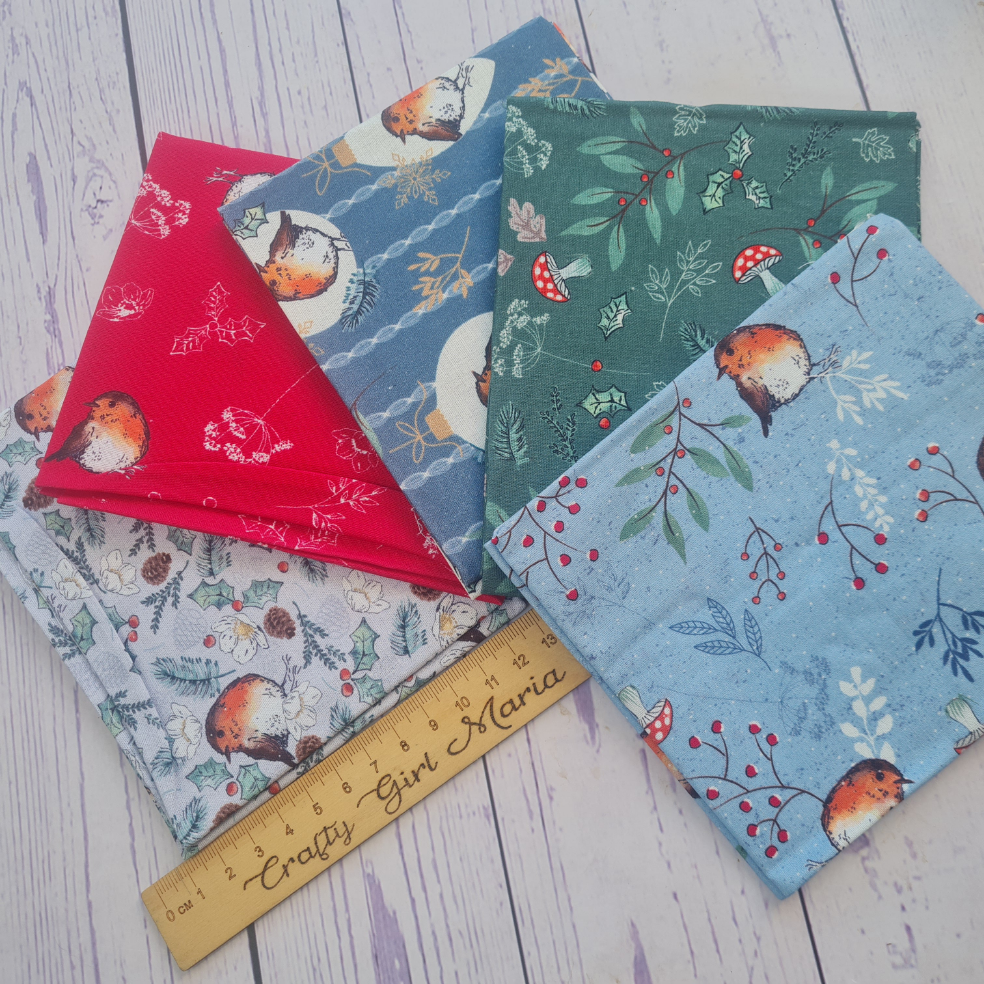 Robin design fat quarter quilting fabric bundle of 5