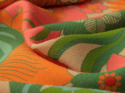Petula Viscose Crepe - Orange/ green. Fabric Godmother dress fabric per 1/2m