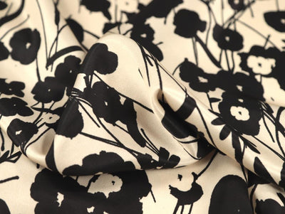 Bonnie Floral Viscose ECOVERO Satin Cream. Fabric Godmother dress fabric per 1/2m