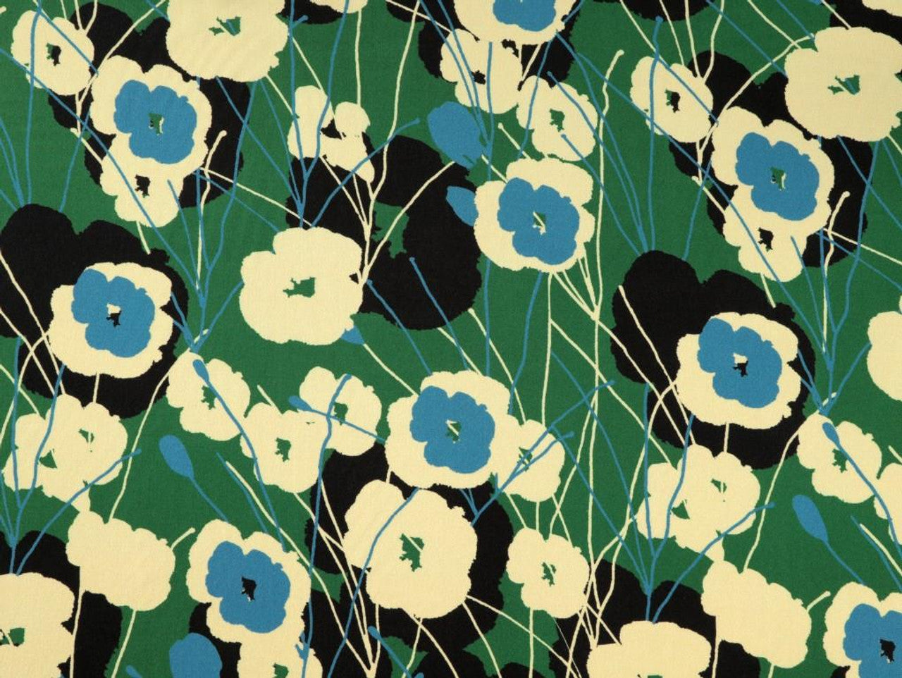 Green Floral Viola Viscose Twill. Fabric Godmother dress fabric per 1/2m