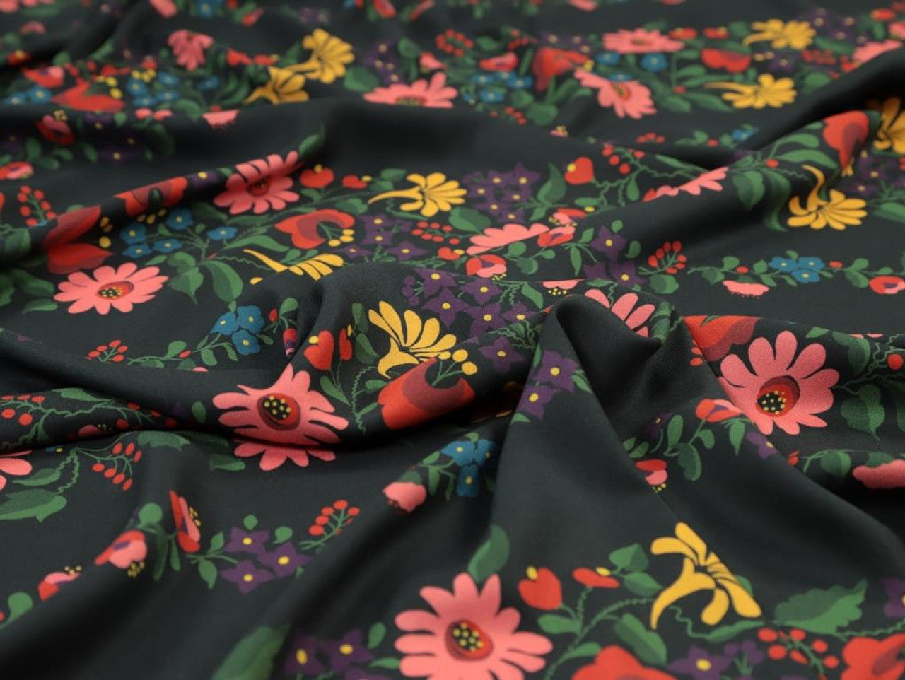 Navy Joni Vintage Floral Stripe ECOVERO™. Fabric Godmother dress fabric per 1/2m