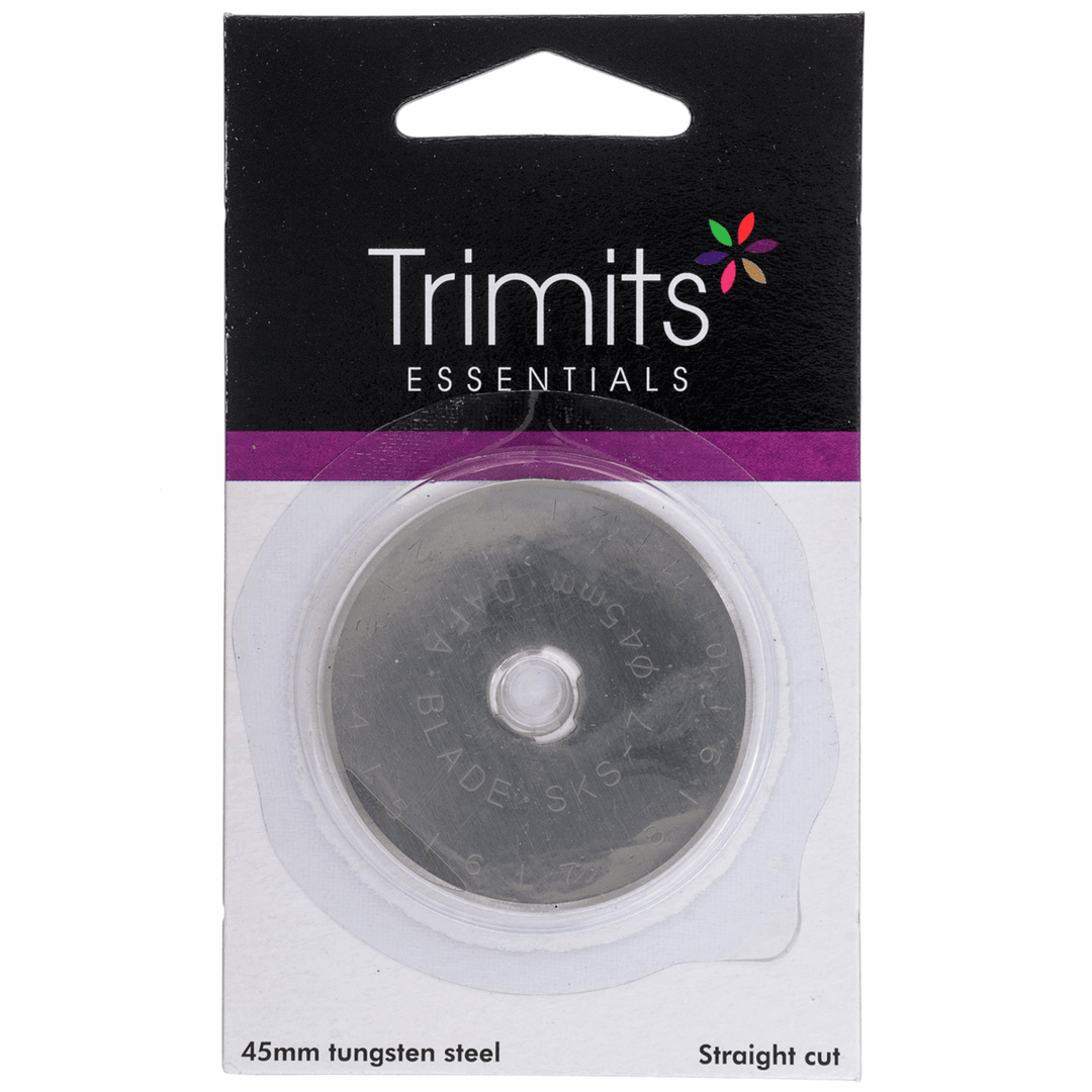 Rotary Cutter Blades: Trimits. 28 mm (2 pack), 45 mm (x1). Tungsten steel, straight cut.