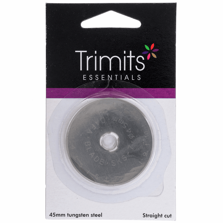 Rotary Cutter Blades: Trimits. 28 mm (2 pack), 45 mm (x1). Tungsten steel, straight cut.