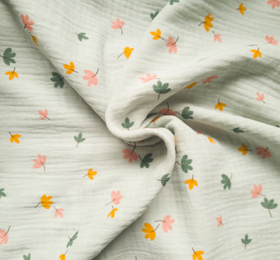 Sage Green Leaves Organic Cotton Double Gauze Muslin fabric by Poppy x 1/2m