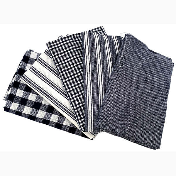 Navy Blue White Check/Plaid Ticking Stripe fat quarter bundle quilting craft cotton fabric