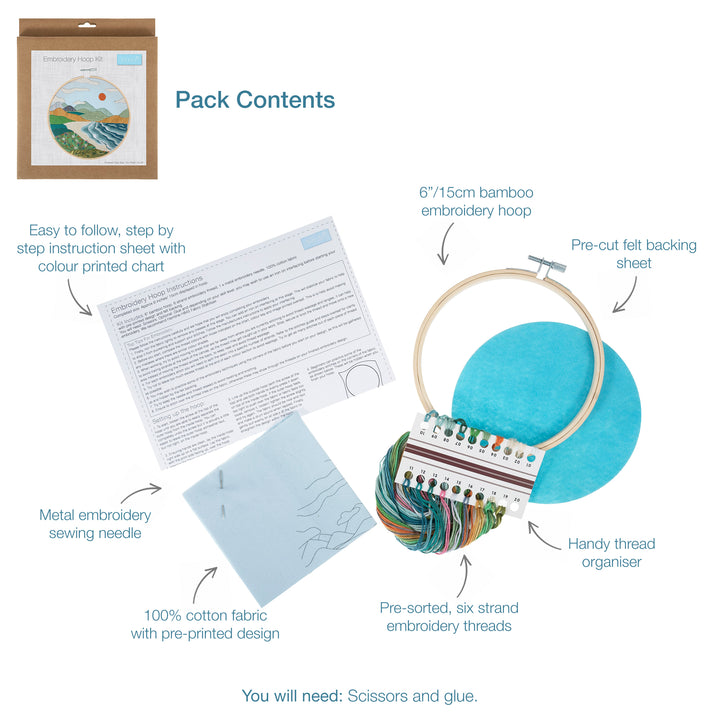Embroidery Kit with Hoop - Coast