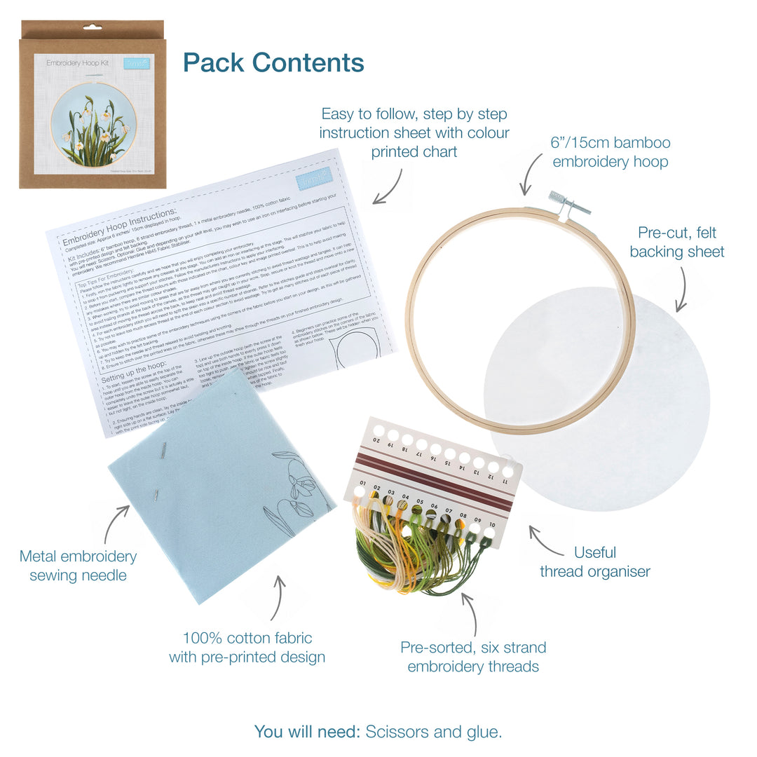 Embroidery Kit with Hoop - Snowdrops