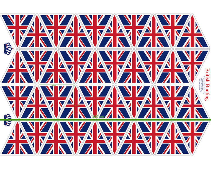 UK flag bunting Union Jacks. Cotton Fabric Panel. 1/2m x1.5m, 20 flags