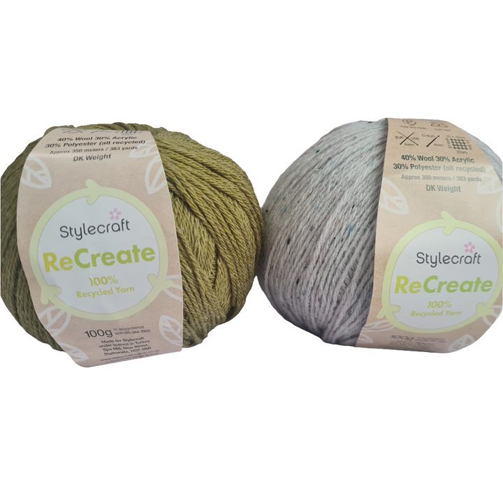 ReCreate Recycled DK yarn by Stylecraft. 100g Wool, Acrylic, Polyester