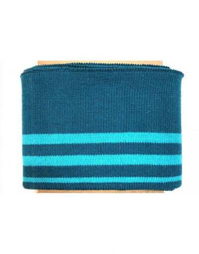 Multi Stripe Rib Knit Cuffing. Finished edge cotton Fabric: cuffs and waistbands.