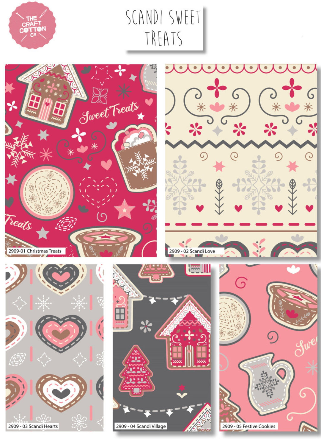 Scandi Sweet Treats Christmas fat quarter 5 pk bundle 45 x 55cm 100% cotton