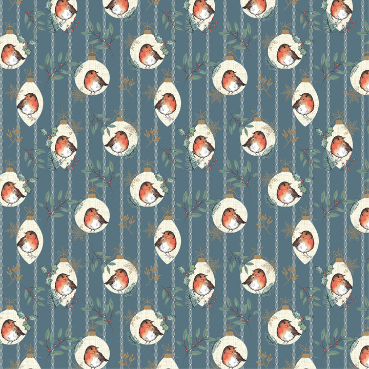 Little Red Robin Christmas cotton fat quarter bundle of 5 quilting fabrics.