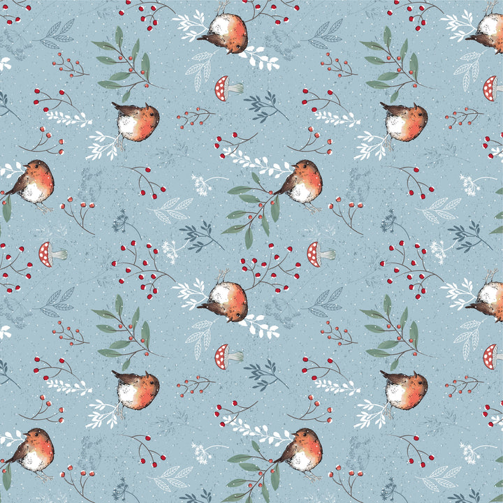 Little Red Robin Christmas cotton fat quarter bundle of 5 quilting fabrics.