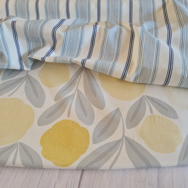 Laura Ashley Heacham Stripe and Serena Sunshine Cotton Canvas per 1/2m