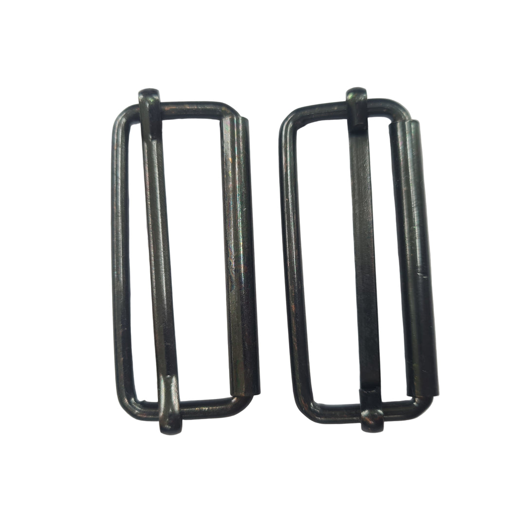 Two 38mm black gunmetal rectangular buckles