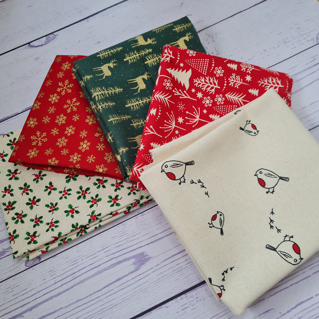Scandi Metallic Christmas fat quarter bundle/ half metre quilting craft cotton Fabrics. John Louden