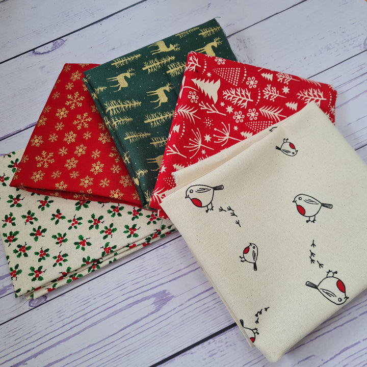 Scandi Metallic Christmas fat quarter bundle/ half metre quilting craft cotton Fabrics. John Louden