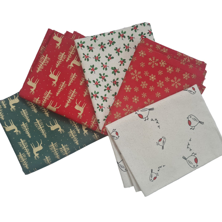 Scandi Metallic Christmas fat quarter bundle/ half metre quilting craft cotton Fabrics. John Louden