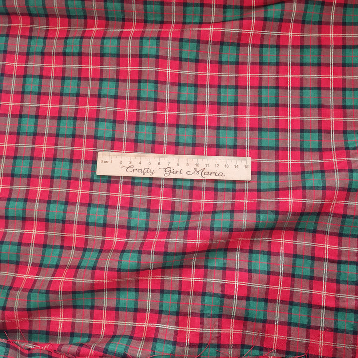 Tartan/Plaid 100% cotton: Red Green Metallic fabric. Sold per 1/2m