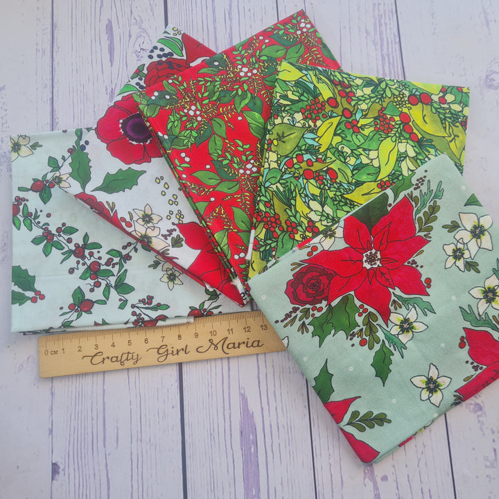 Berries & Blooms 5 Pk Fat Quarter bundle by The Crafty Lass. Christmas Cotton fabric